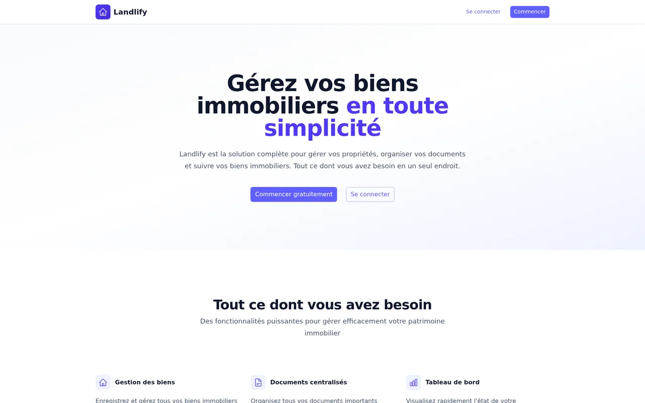 Page d'accueil de Landlify